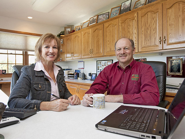South Dakota farmer Bob Metz (shown with wife Karen) has met with buyers from around the world to emphasize the superior amino acid content of U.S. soybeans compared to South American soybeans. (Progressive Farmer photo by John Borge)